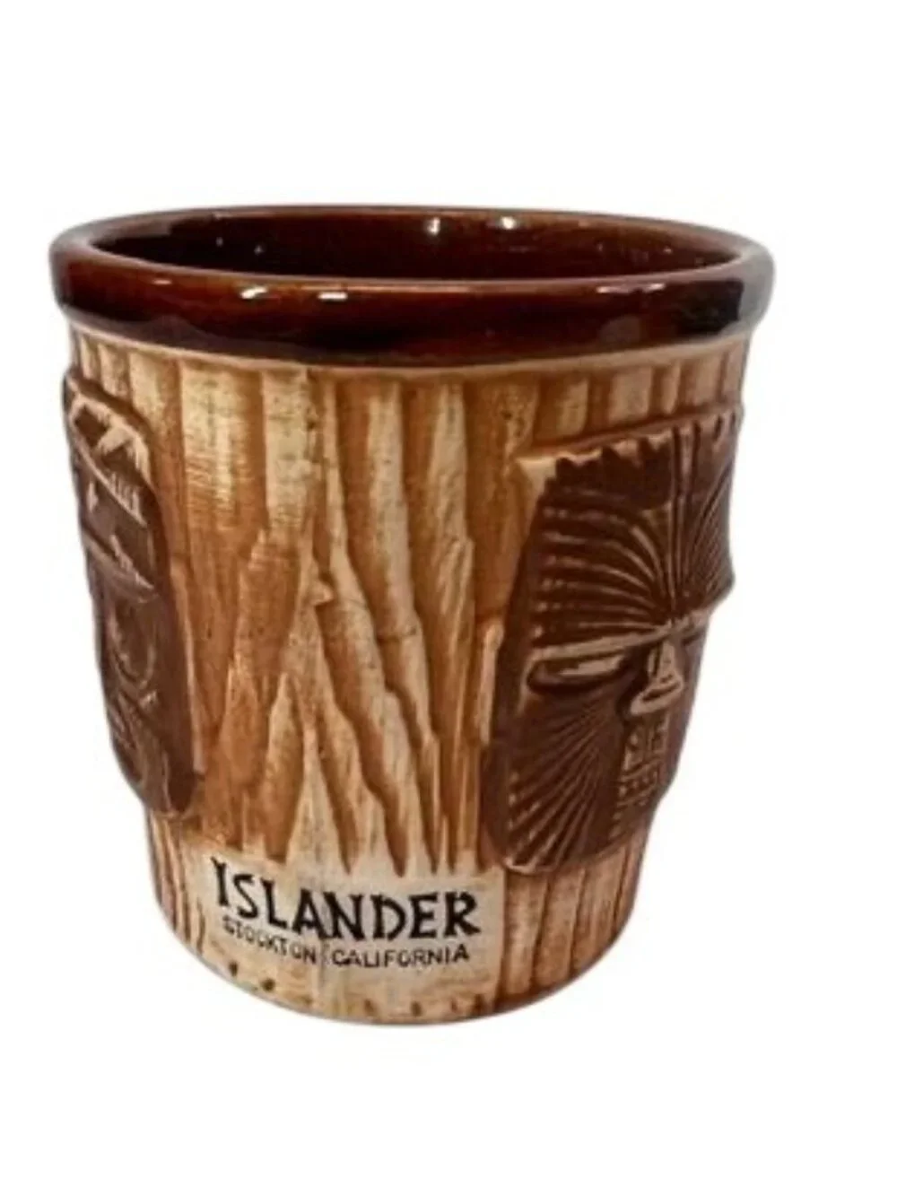 Vintage Otagiri 3 Faced Tiki Mug Rum Bucket Cup - Brown Ceramic Mid-Century